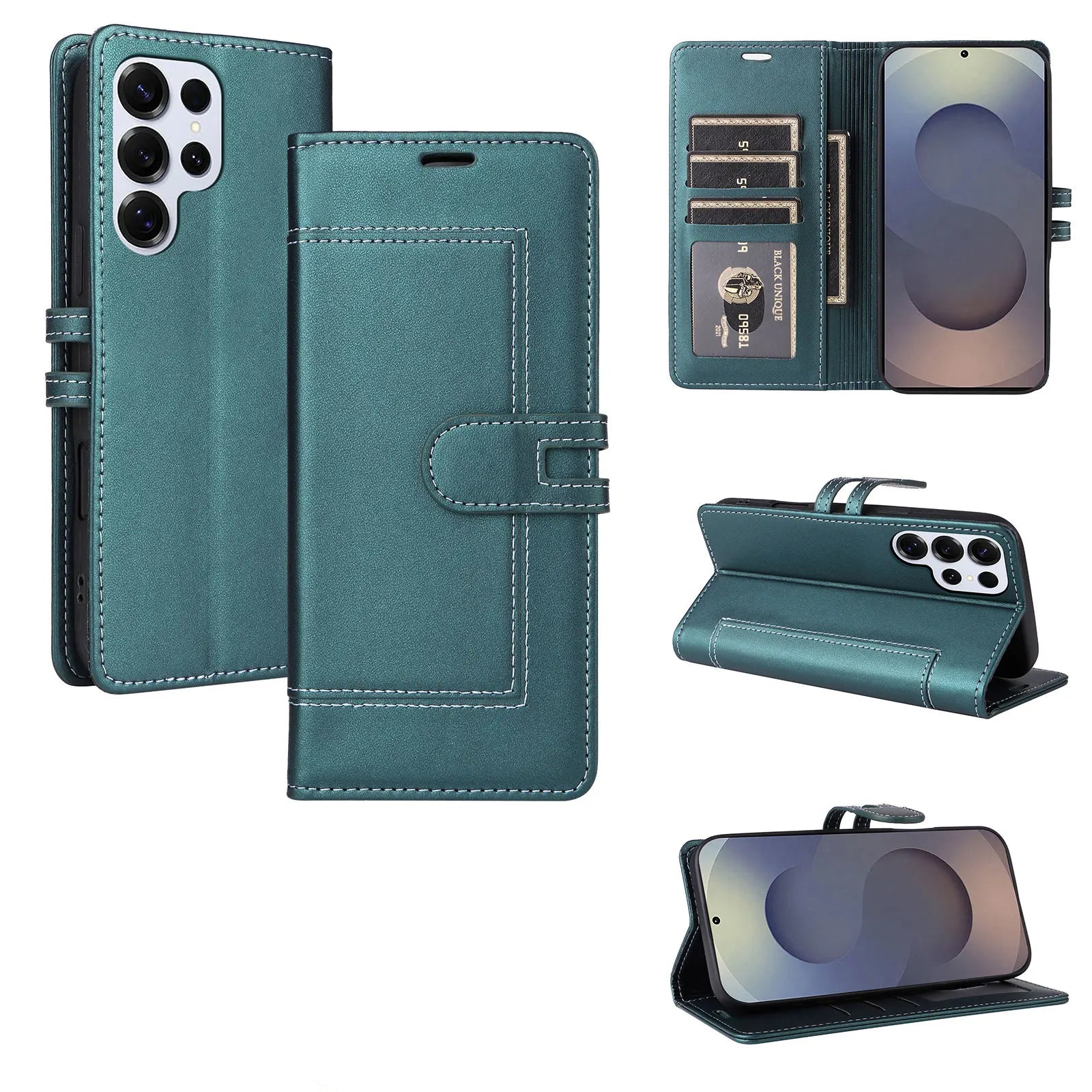 Samsung Galaxy S25 Series Book-Style Leather Case with Card Pocket and Stand
