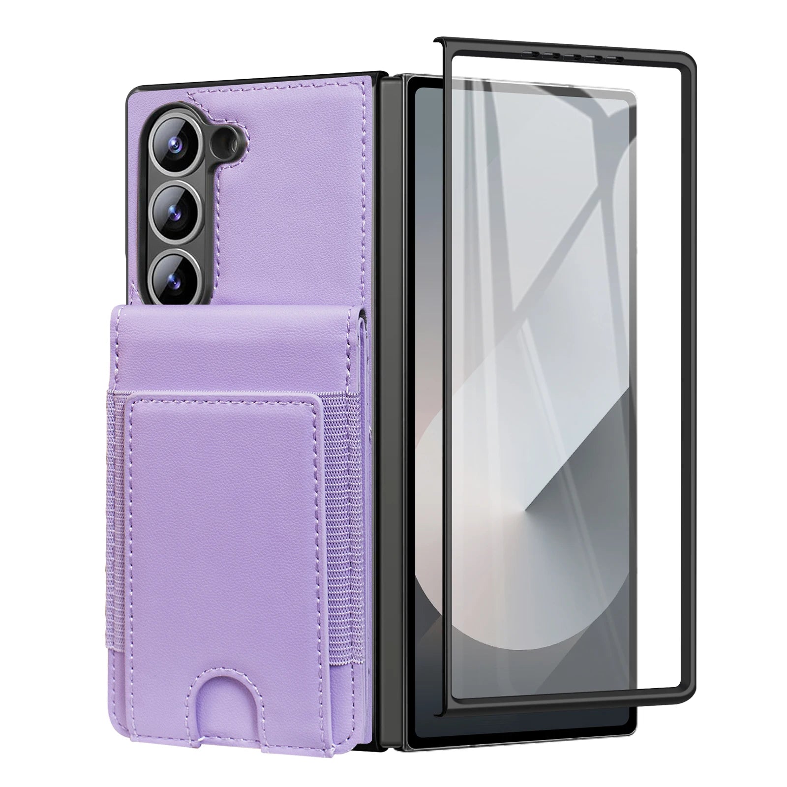 Vertical Card Slot Leather Wallet Case with Tempered Glass for Samsung Galaxy Z Fold 7