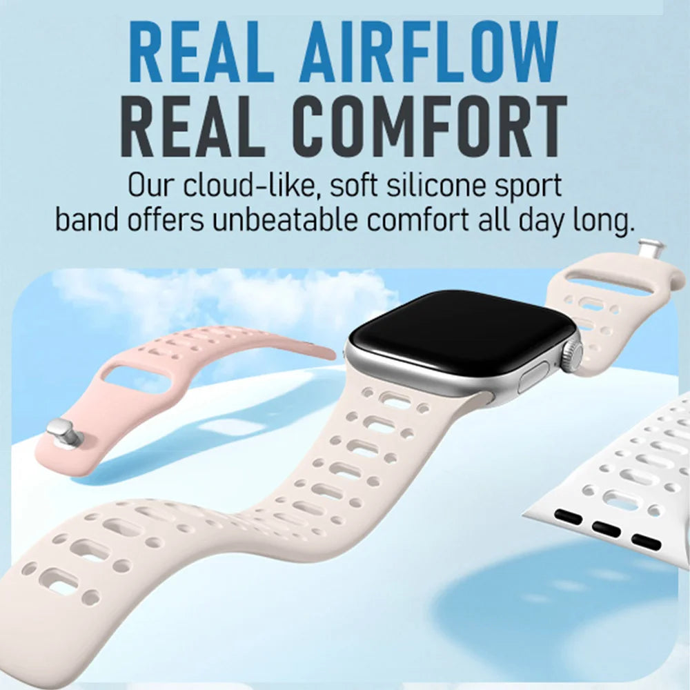 Perforated Silicone Sport Band with Ventilation Holes for Apple Watch