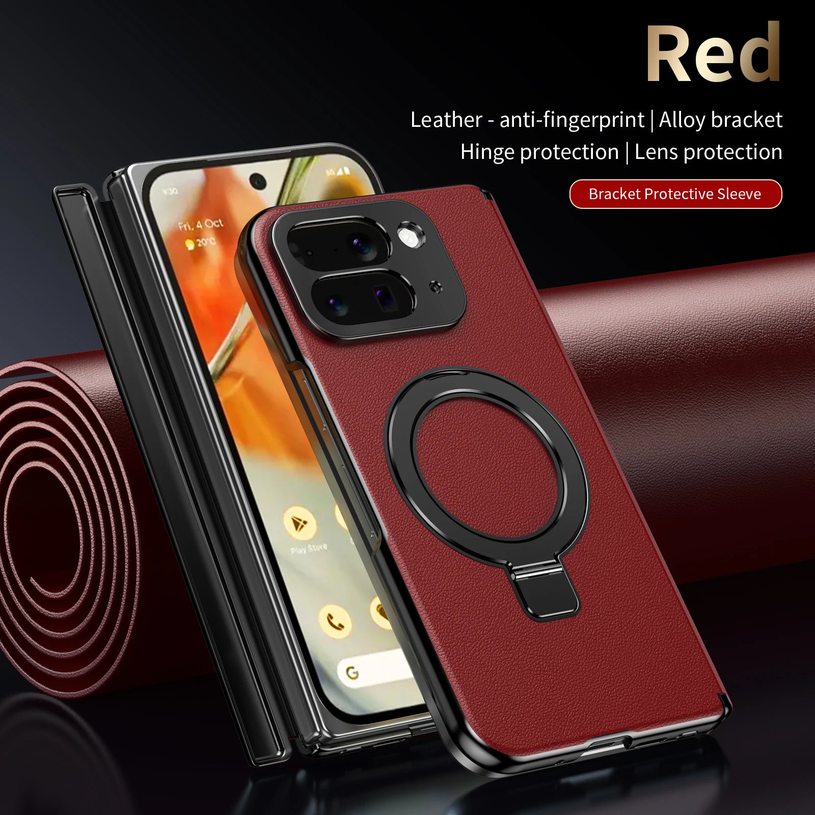Google Pixel 10 Pro Fold Leather Case with Magnetic Ring