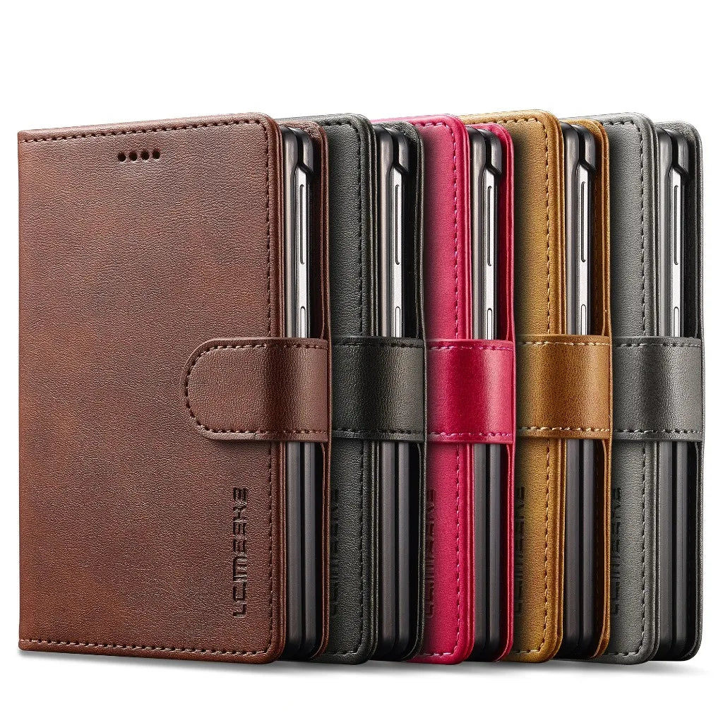 Hand-Stitched Leather Wallet Case with Kickstand for Samsung Galaxy Z Fold 8