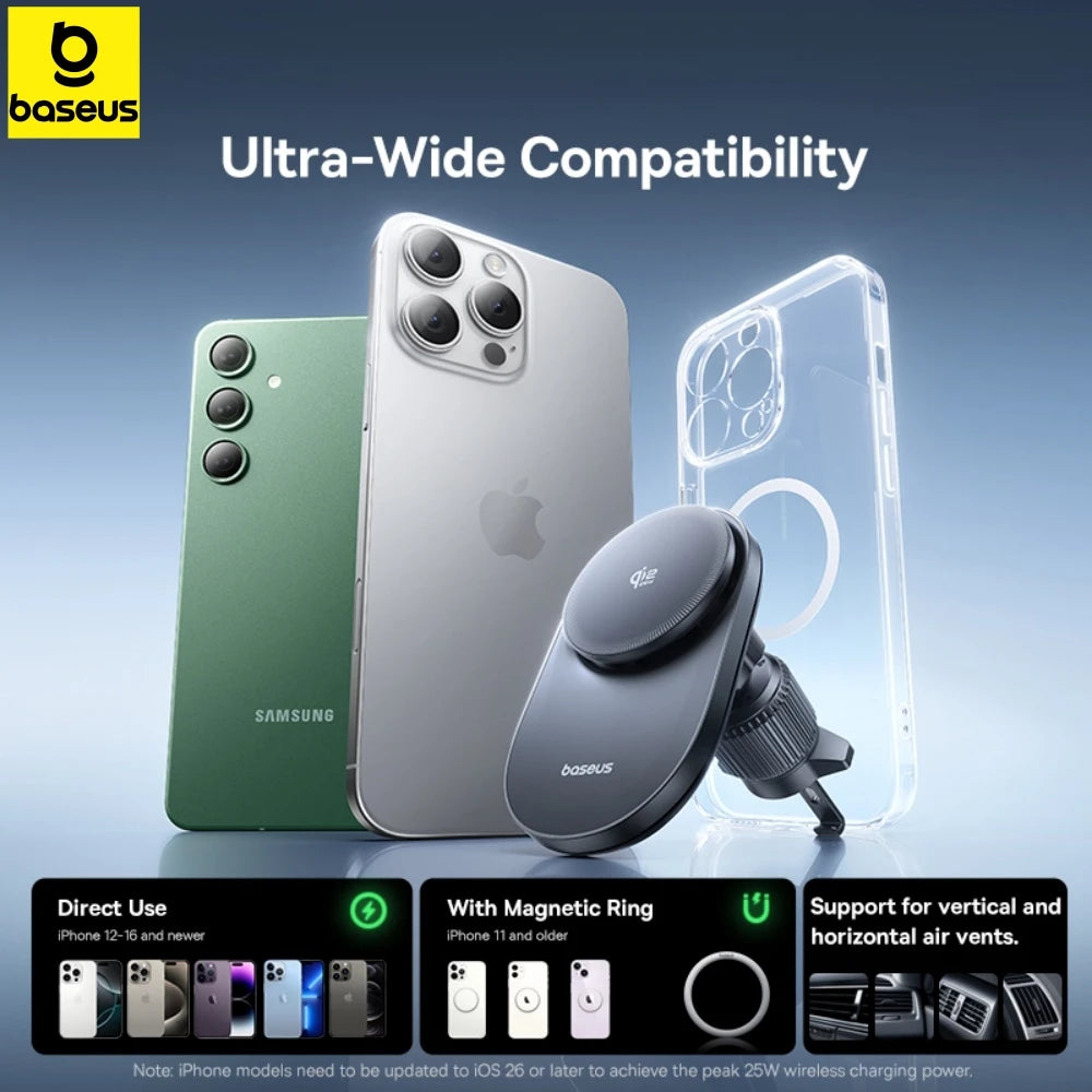 Baseus 25W Qi 2.2 Magnetic Car Charger with Cooling Fan
