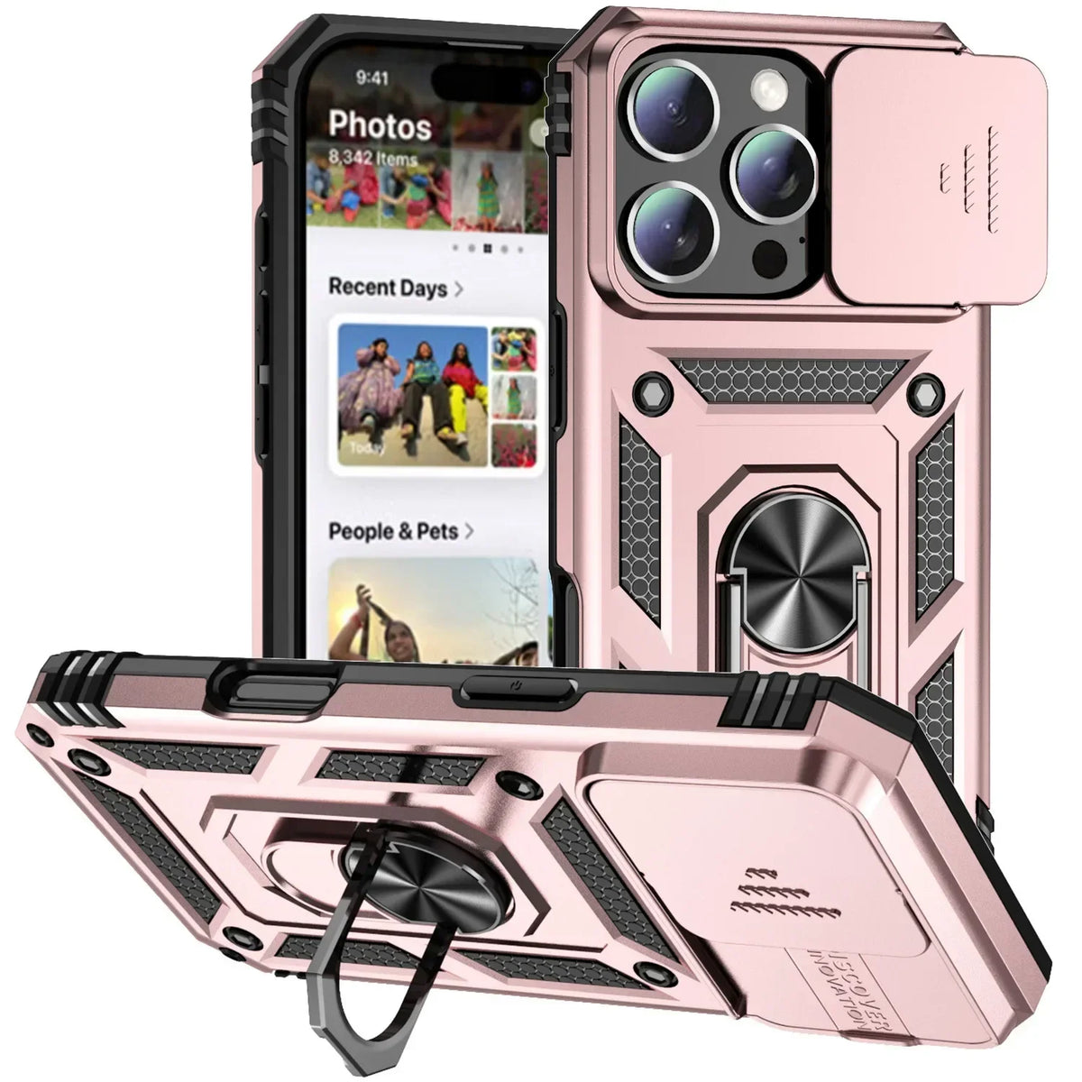 Military-Grade Armor Case with Rotating Ring Stand & Slide Camera Lens for iPhone 16 Series