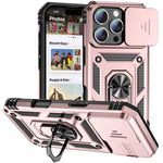 Military-Grade Armor Case with Rotating Ring Stand & Slide Camera Lens for iPhone 15 Series
