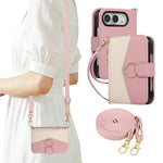 Quilted Leather Crossbody Wallet Case with Detachable Long Strap for iPhone Duo