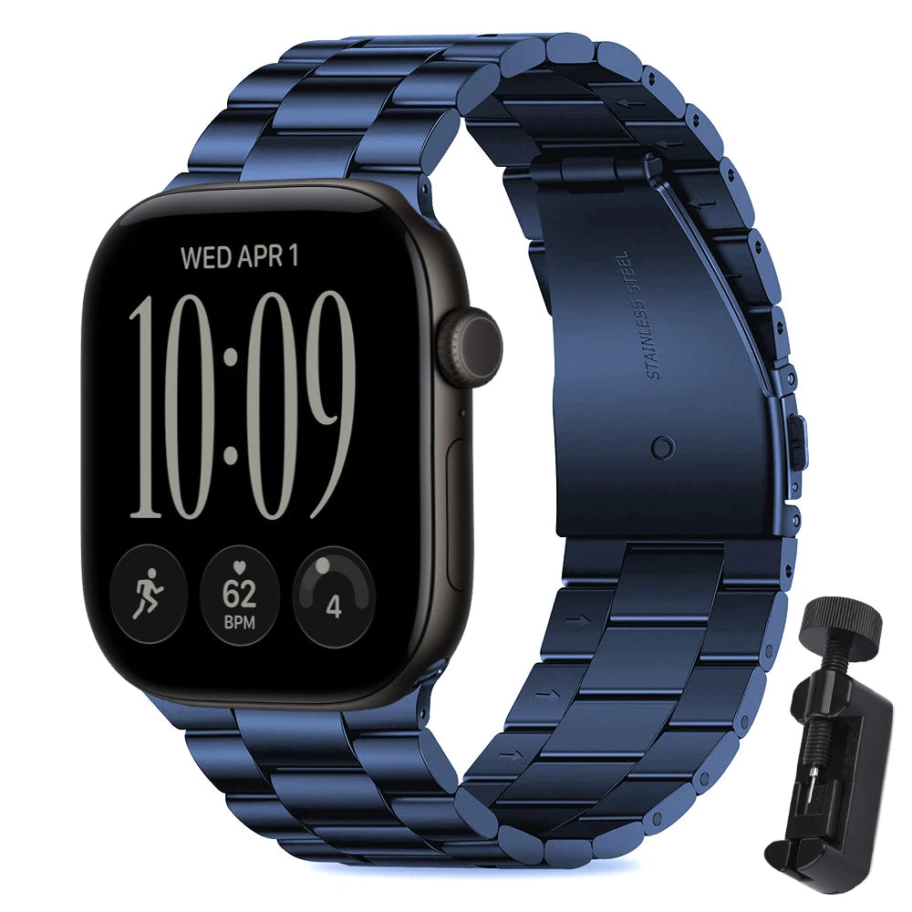Polished Stainless Steel Band with Double-Button Folding Clasp for Apple Watch