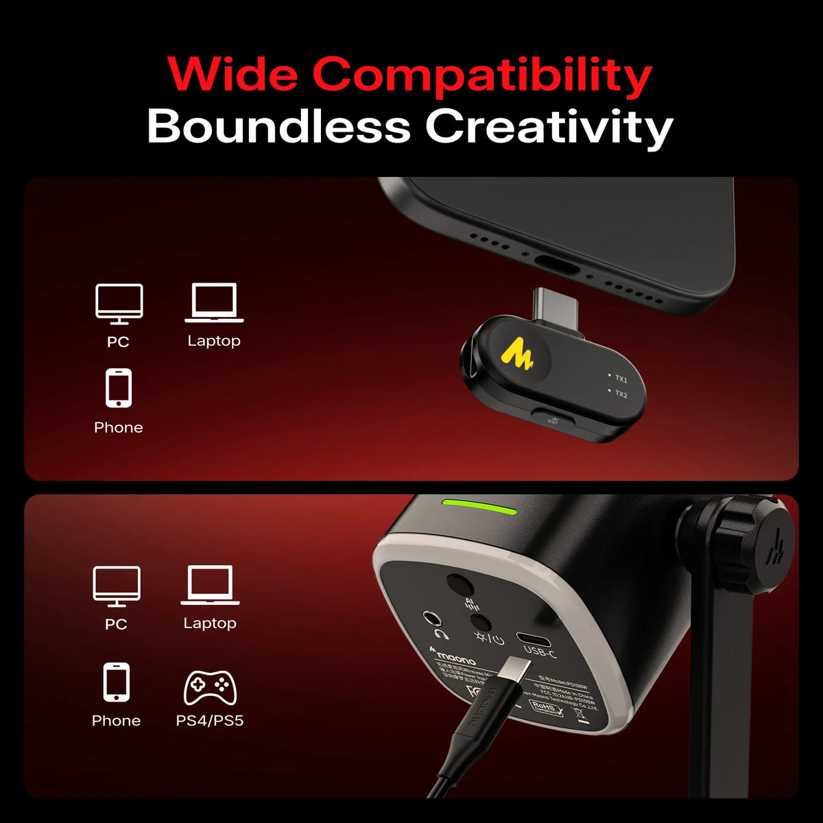 MAONO PD100W Wireless USB Dynamic Microphone