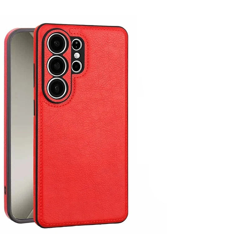 Shockproof Leather-Textured Bumper Case with Raised Camera Ring Protection for Samsung Galaxy S26 Series