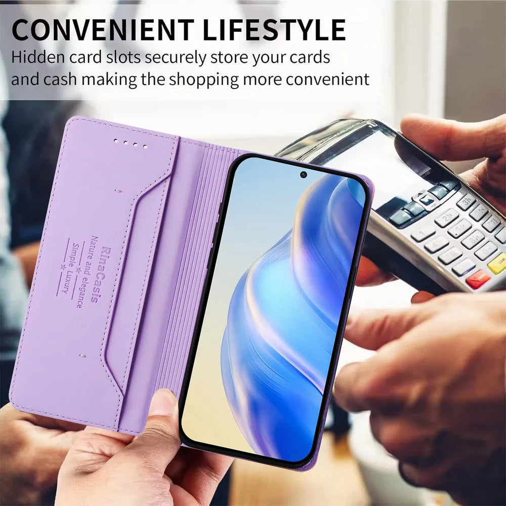 RFID Blocking Leather Wallet Flip Case with Adjustable Kickstand for OPPO Find X9 Series