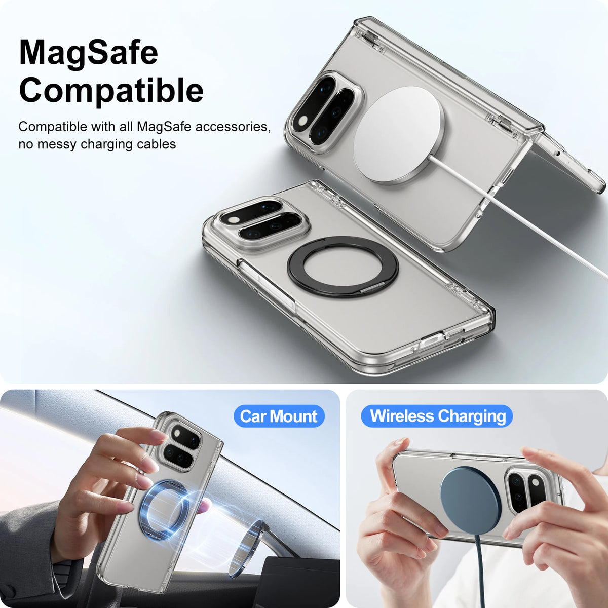 Transparent Fold Case with 360° Rotatable Ring for Google Pixel 11 Pro Fold