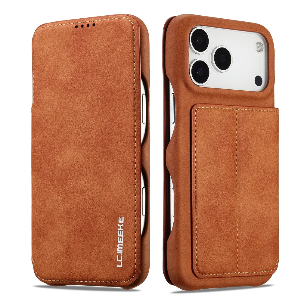 Premium Leather Wallet Flip Cover with Card Slots for iPhone 17 Series