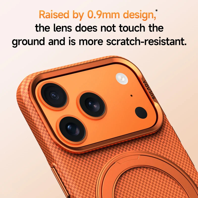 Carbon Fiber Texture MagSafe Case with 360 Rotating Kickstand for iPhone 17 Series