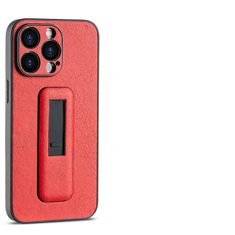 Professional PU Leather Armor Case with Grip Stand for iPhone 14 Series