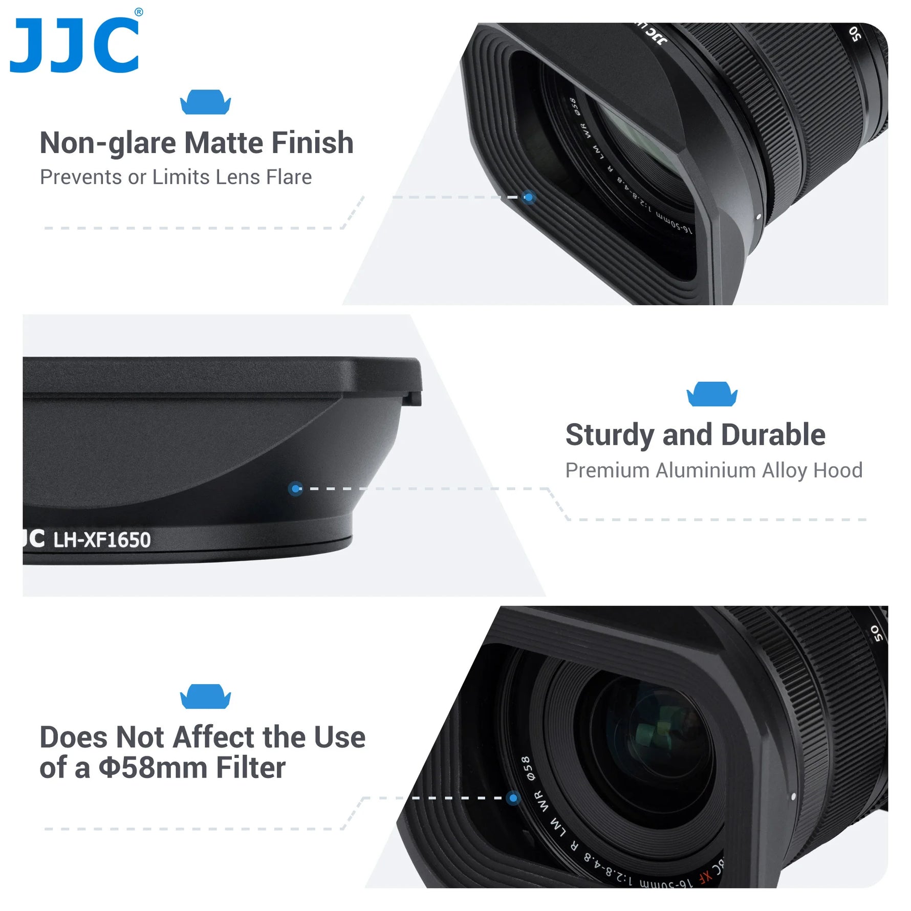 JJC Metal Lens Hood Square Cover with Lens Cap for Fujifilm XF 16-50mm f/2.8-4.8 R LM WR