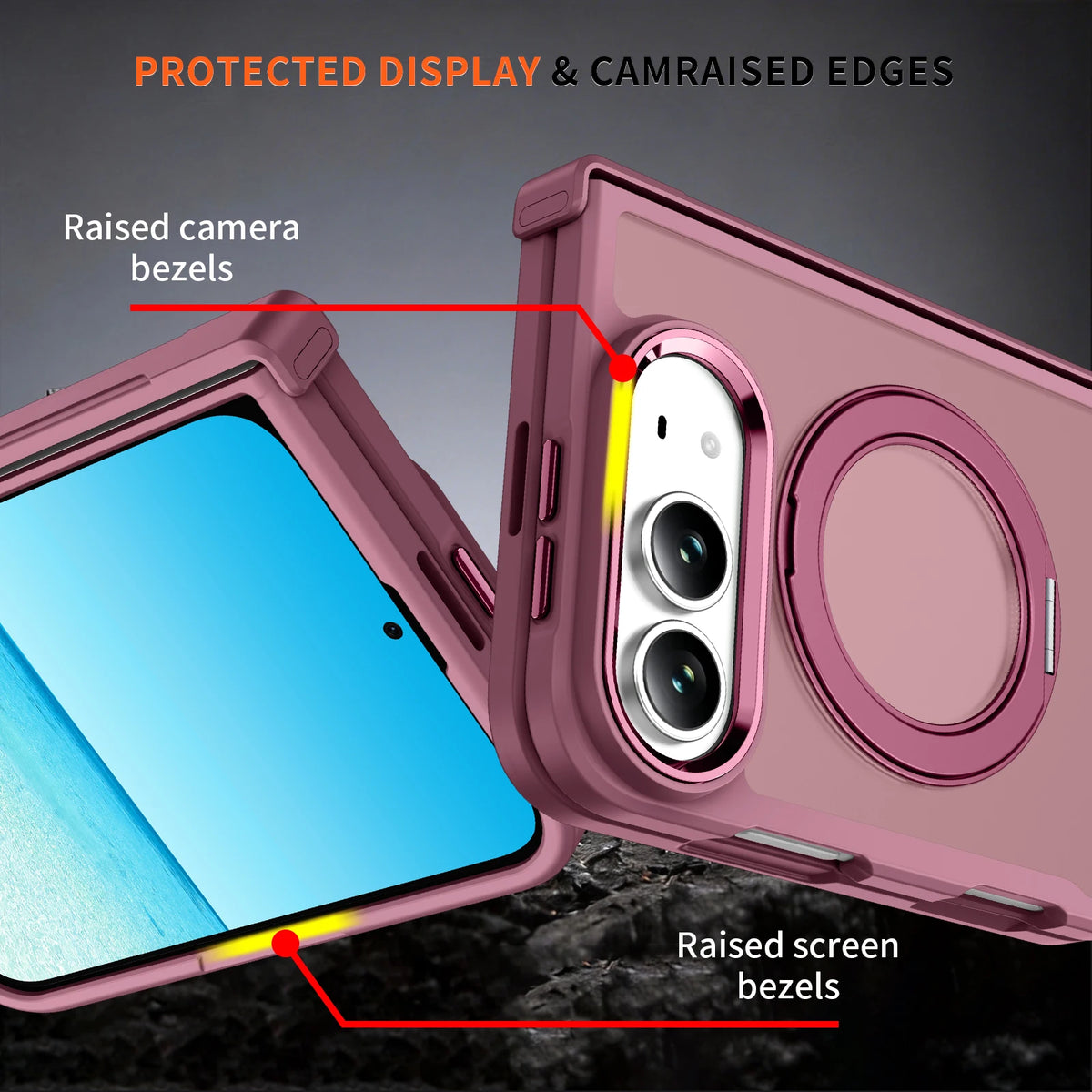 Shockproof MagSafe Case with 360° Rotating Ring Stand for iPhone Duo
