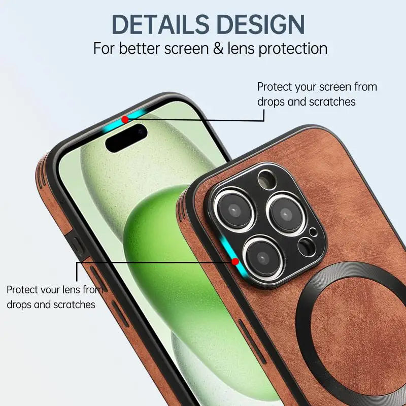 Matte PU Leather MagSafe Case for iPhone 16 Series