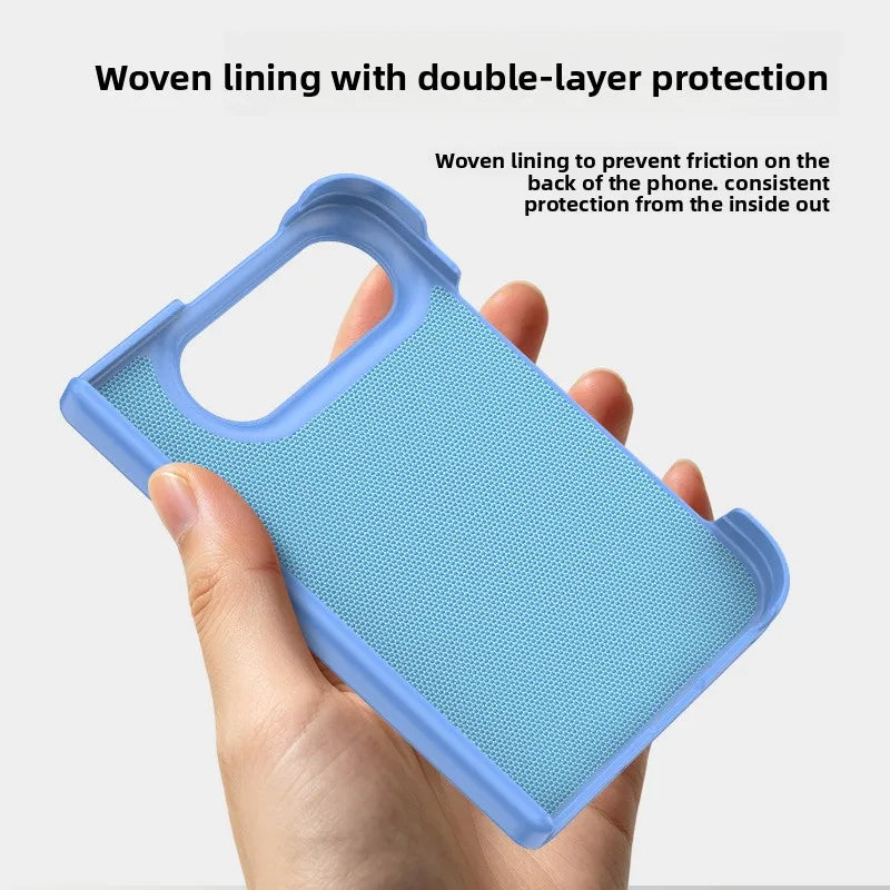 Woven Texture Vegan Leather Case with Wide Hinge Protection for iPhone Duo