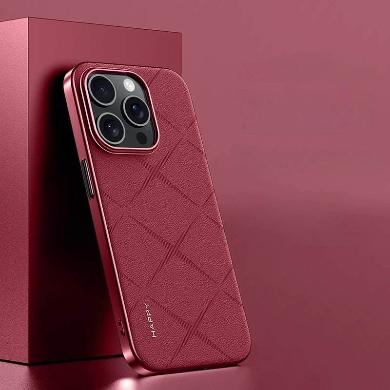 Premium Plain Leather + PC Case for iPhone 15 Series