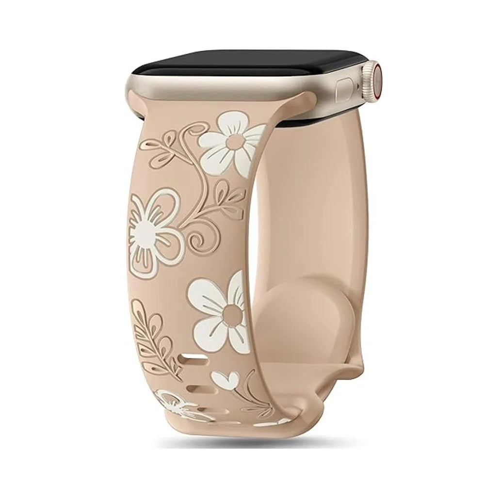 Floral Engraved Silicone Strap for Apple Watch