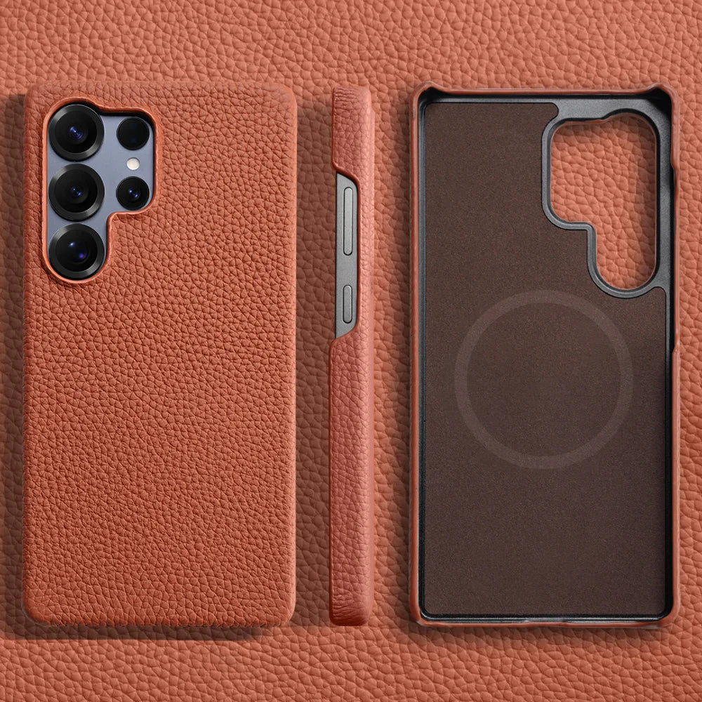 Luxury Cowhide Leather Magnetic Case for Samsung Galaxy S24 Series