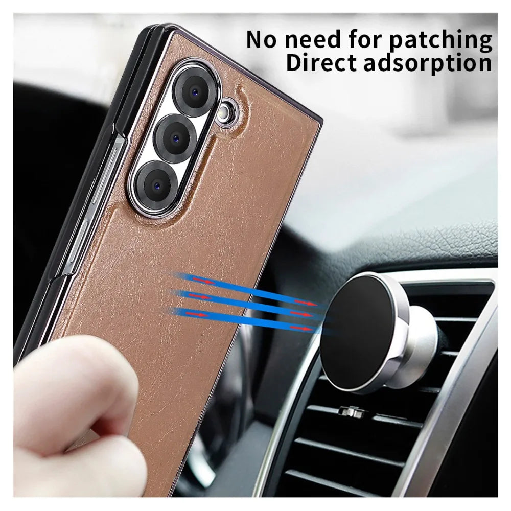 Samsung Galaxy Z Fold 6 Hard Shell Leather Case with Built-in Screen Protector