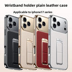 Luxury Business Leather Case with Alloy Kickstand and Wrist Strap for iPhone 17 Series