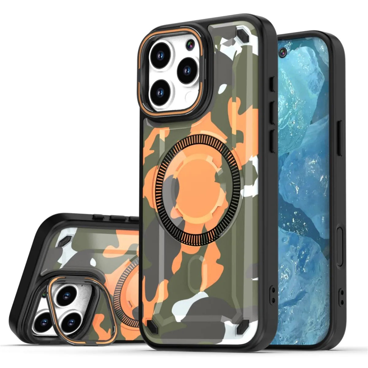 iPhone 16 Series Military Camouflage MagSafe Case with Metal Lens Stand