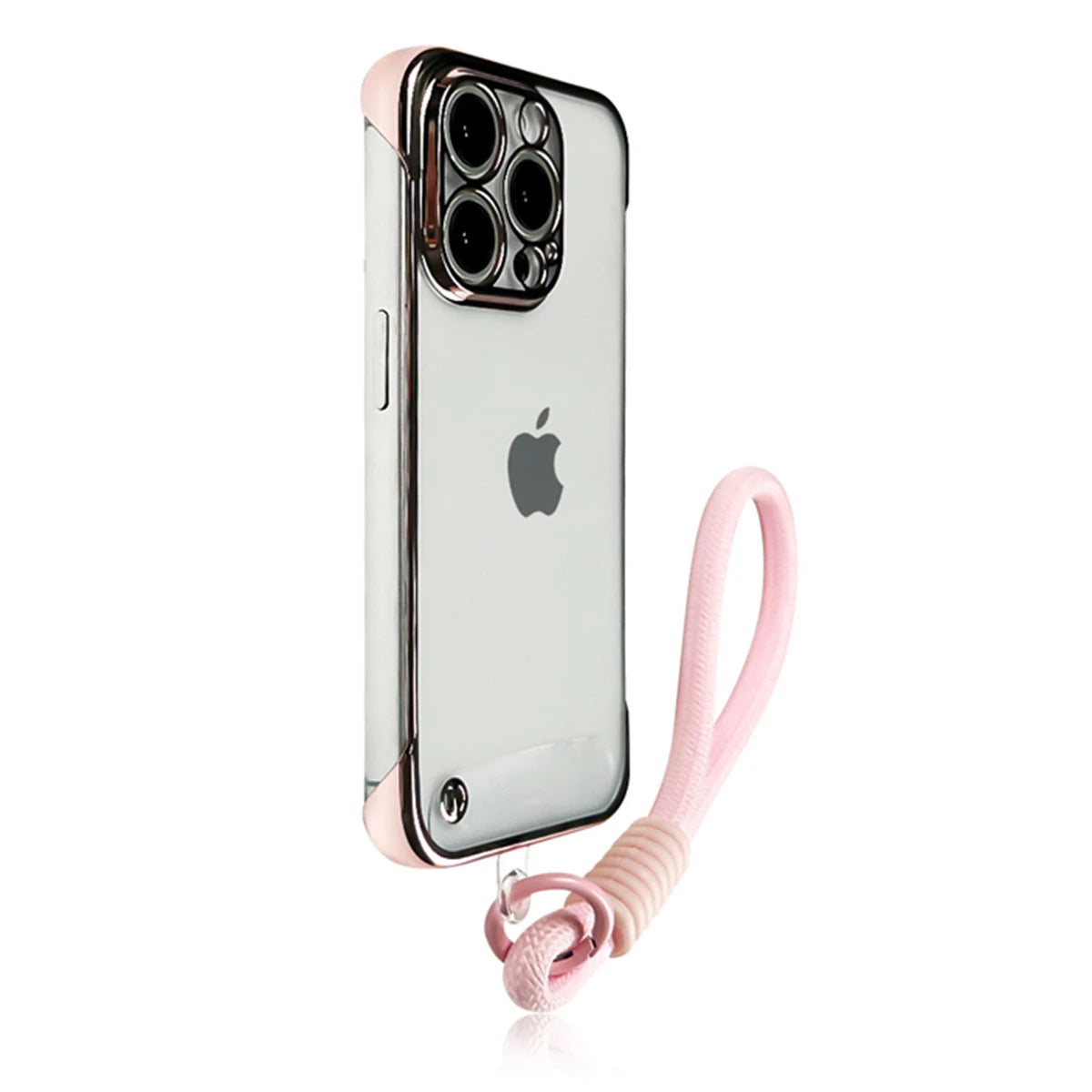 Premium Transparent Frameless Case with Anti-Lost Wrist Strap for iPhone 15 Series