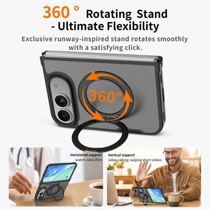 Matte PC+TPU MagSafe Case with 360° Rotating Ring Stand for iPhone Duo