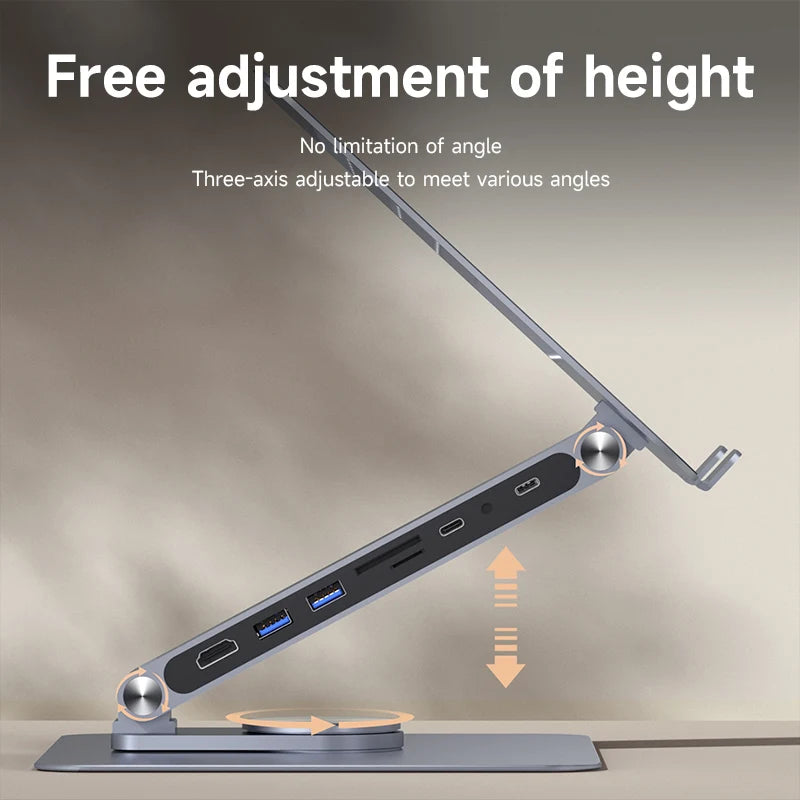 Adjustable Aluminum Laptop Stand for Desk with USB-C Dock