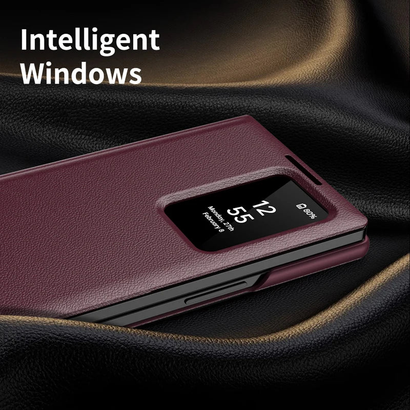 Samsung Galaxy Z Fold 5 Flip Leather Case with Window Card Holder