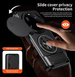 Sliding Lens Cover Armor Case with Rotating Ring Stand for Xiaomi 15 Ultra