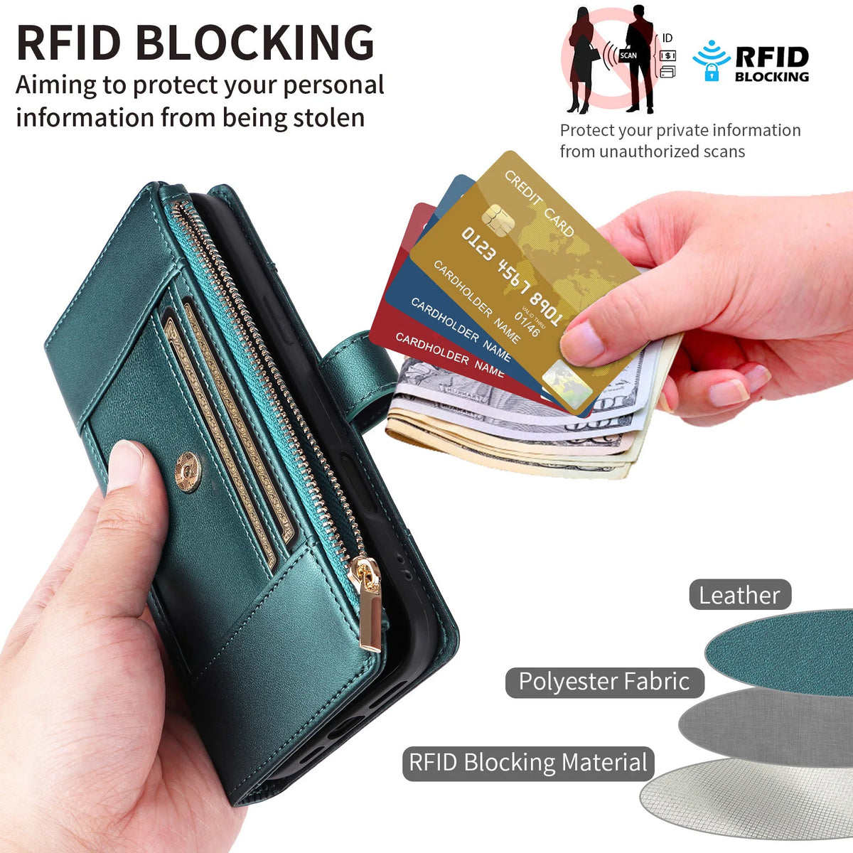 Crossbody Lanyard Wallet Case with Zipper & Card Holder for iPhone 16 Series
