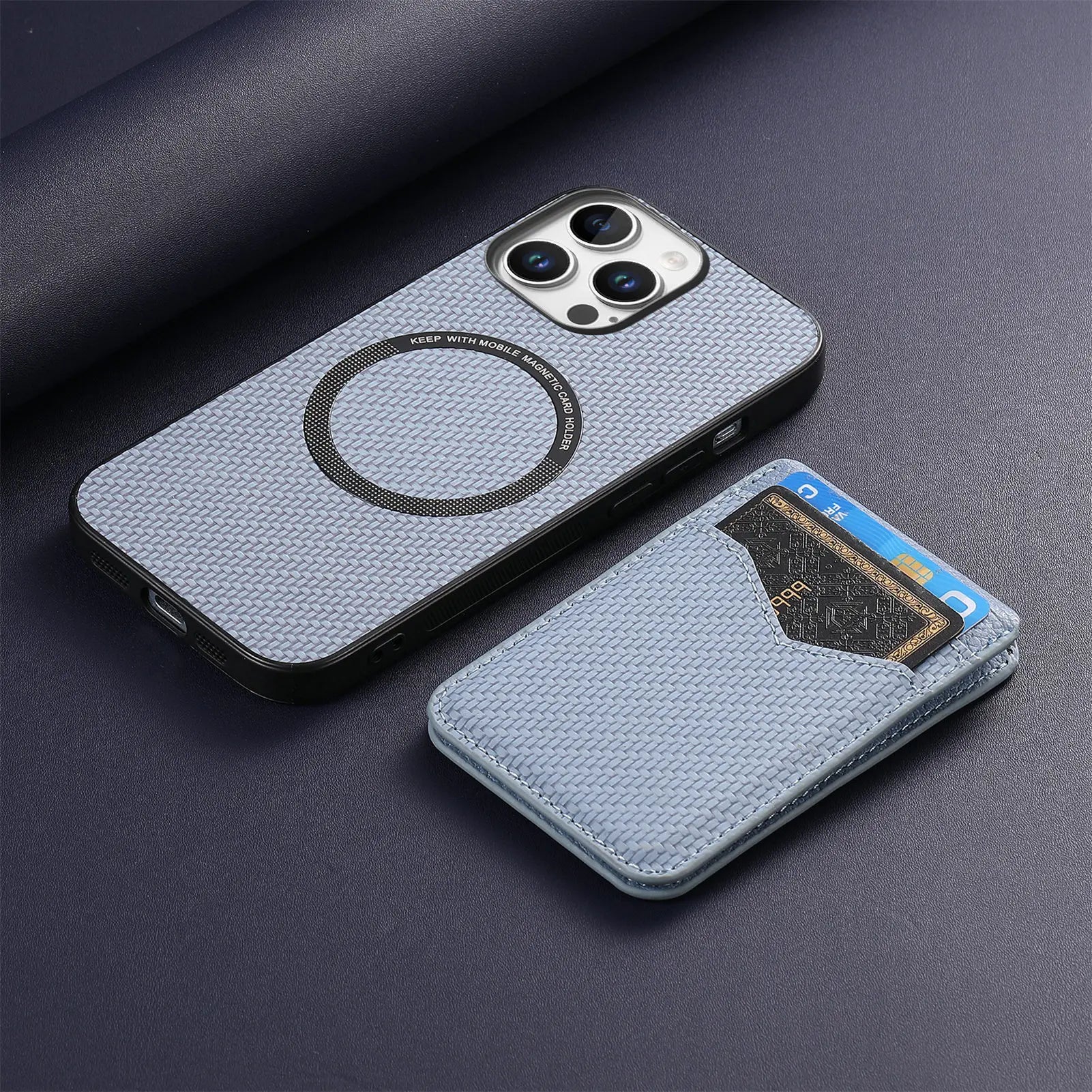 iPhone 15 Series Carbon Fiber MagSafe Case with Magnetic Wallet