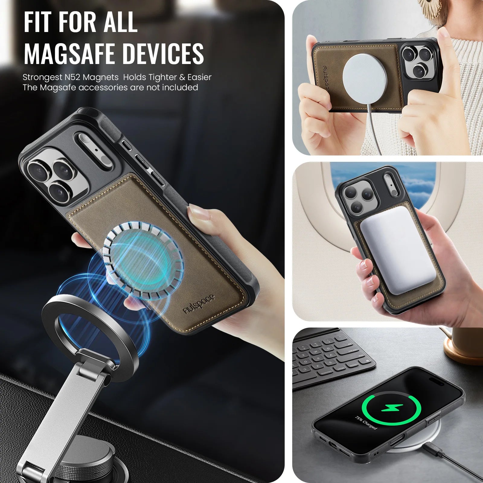 iPhone 17 Series Leather Case with Removable Card Holder