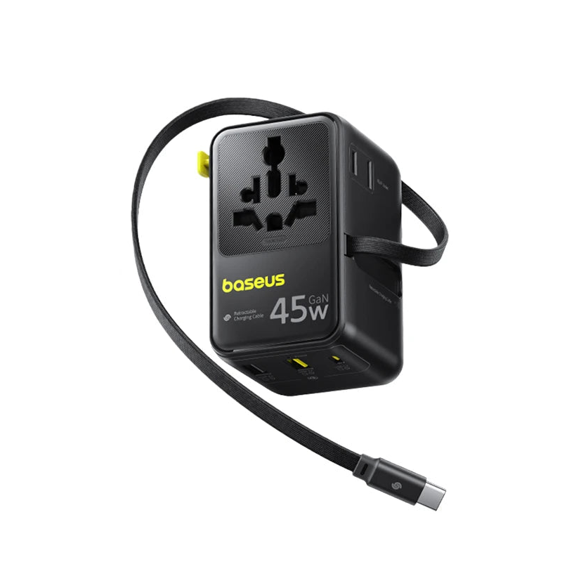 Baseus 45W GaN Travel Charger with Retractable USB Cable