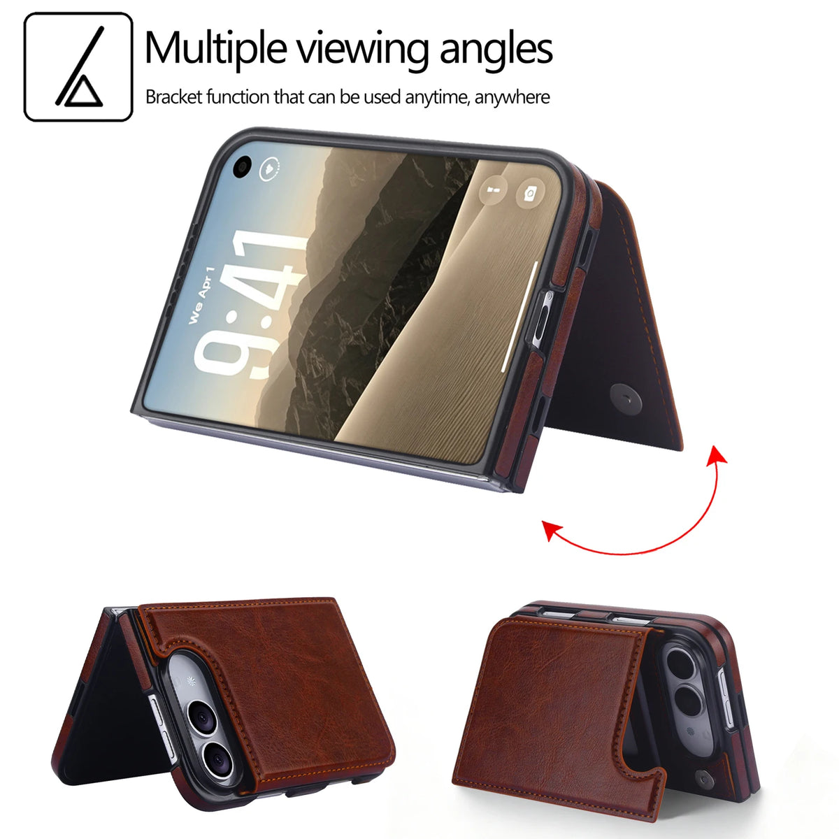 Leather Wallet Case with Card Slots and Foldable Stand for iPhone Duo