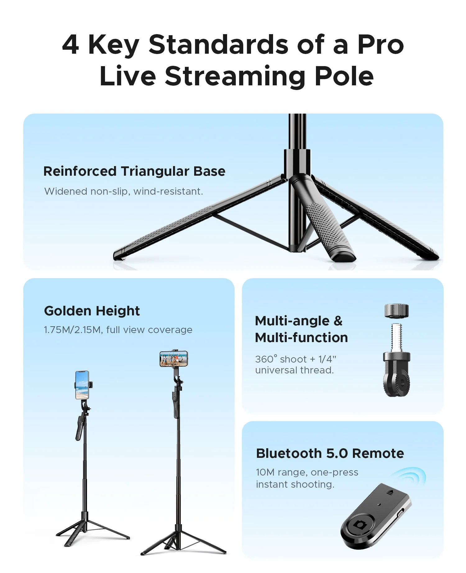 ORICO 2.15m Aluminum Selfie Stick Tripod Bluetooth Remote