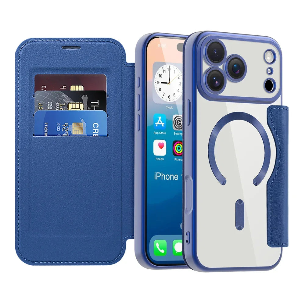 Premium Flip Leather MagSafe Case with Card Pocket for iPhone 17 Series