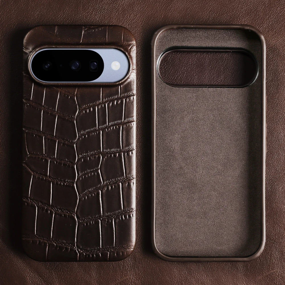 Crocodile Embossed Leather Magnetic Case with Raised Lens Guard for Google Pixel 9 Series