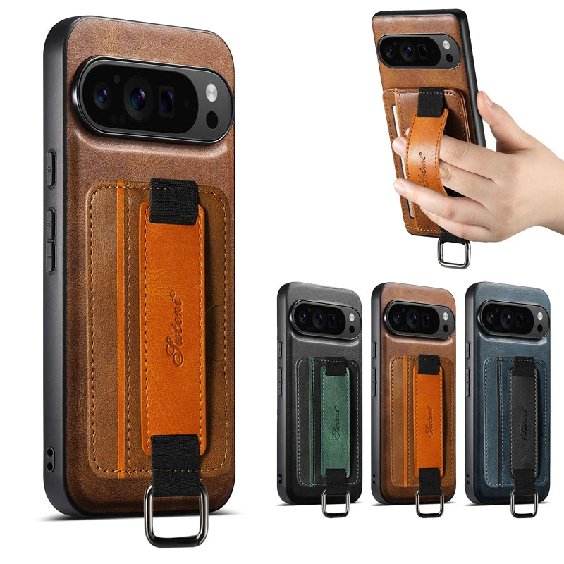 Premium Leather Wallet Case with Wristband and Card Slot for Google Pixel 9 Series