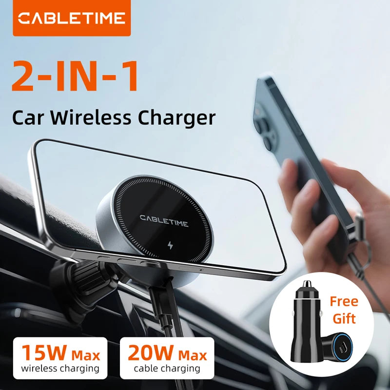 CABLETIME Magnetic Car Phone Holder with 15W Wireless Charging