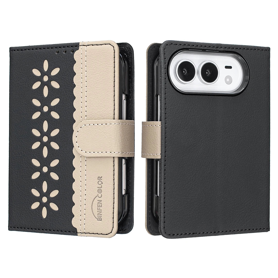 Premium Synthetic Leather Flip Wallet Case with RFID Blocking for iPhone Duo