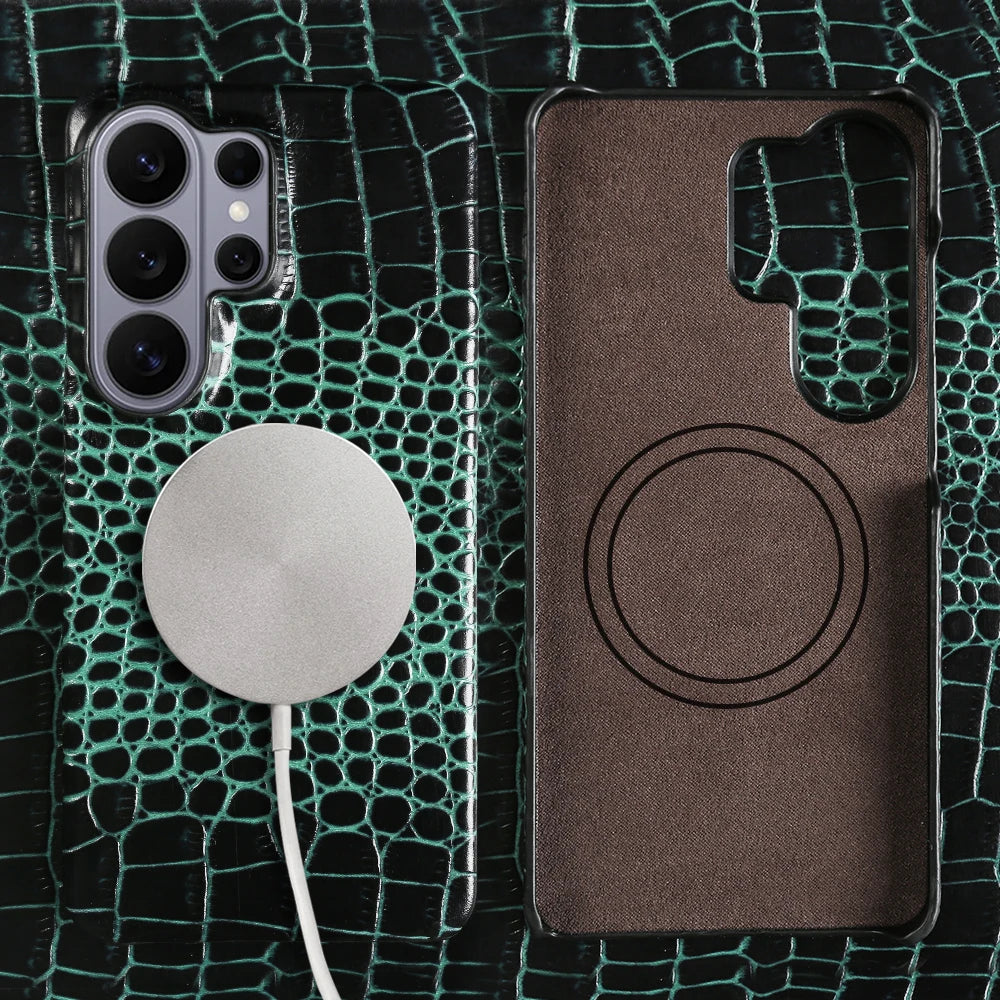 Crocodile Embossed Leather Magnetic Case for Samsung Galaxy S26 Series