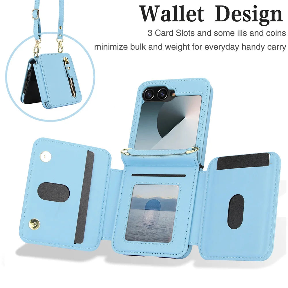 Premium Leather Crossbody Phone Case with Zipper Wallet & Card Holder for Samsung Galaxy Z Flip 5