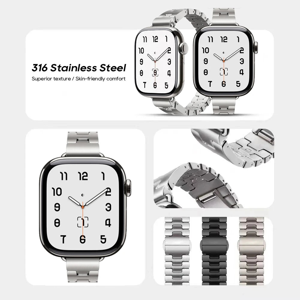 Stainless Steel Band with Butterfly Clasp for Apple Watch