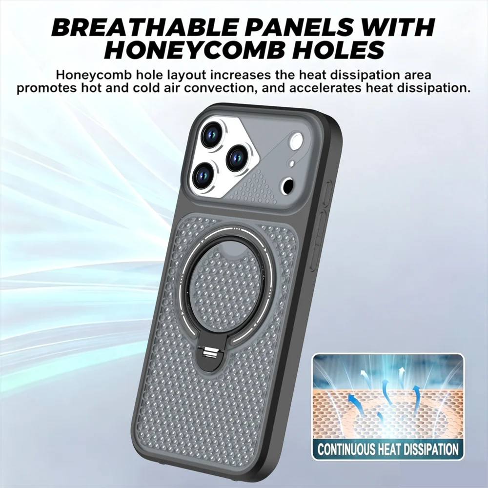 Textured MagSafe Cooling Case with Rotatable Ring Stand for iPhone 18 Series