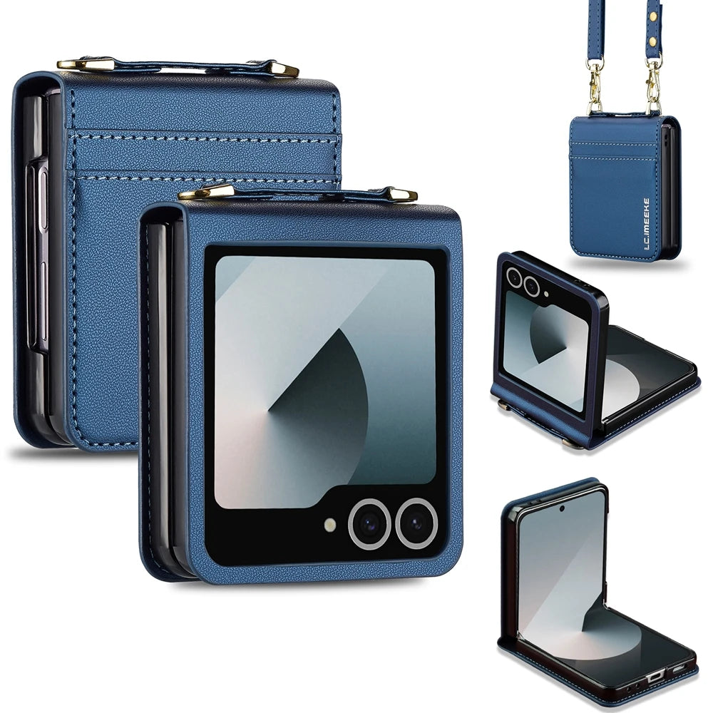Crossbody Leather Phone Case with Card Slots & Lanyard for Samsung Galaxy Z Flip 6