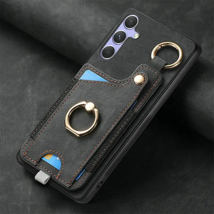 Leather Card Holder Case with 360° Rotating Ring Kickstand for Samsung Galaxy S26 Series