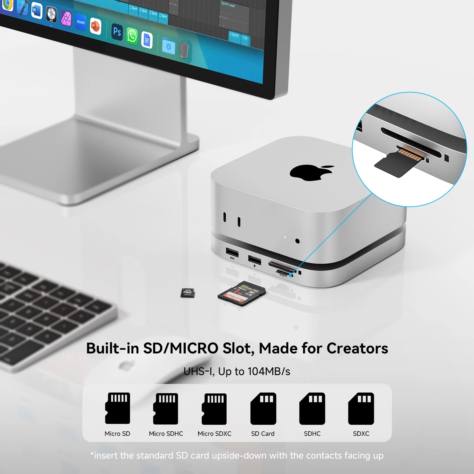 Minisopuru Mac Mini M4 Hub Dock Stand with M.2 SSD Enclosure